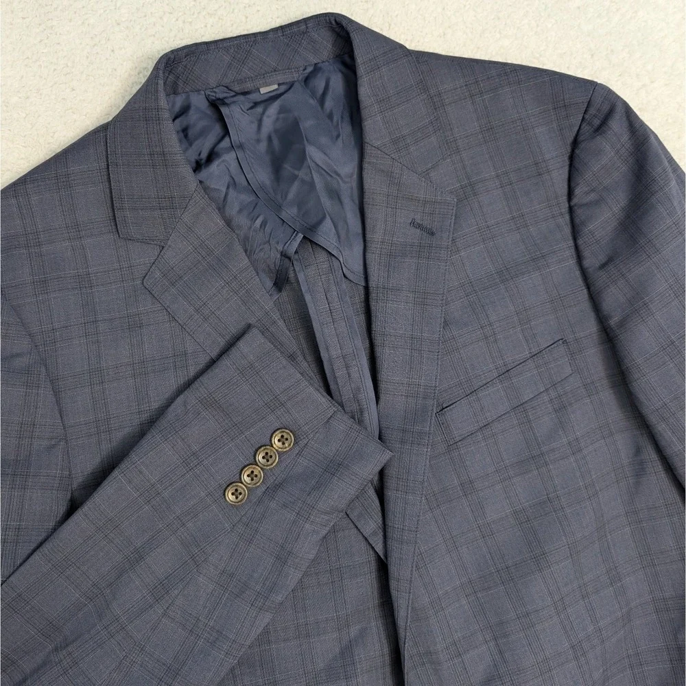BONOBOS - MARLANE WOOL Stretch Blue Plaid 40 R Blazer Fairway Jacket - EXCELLENT